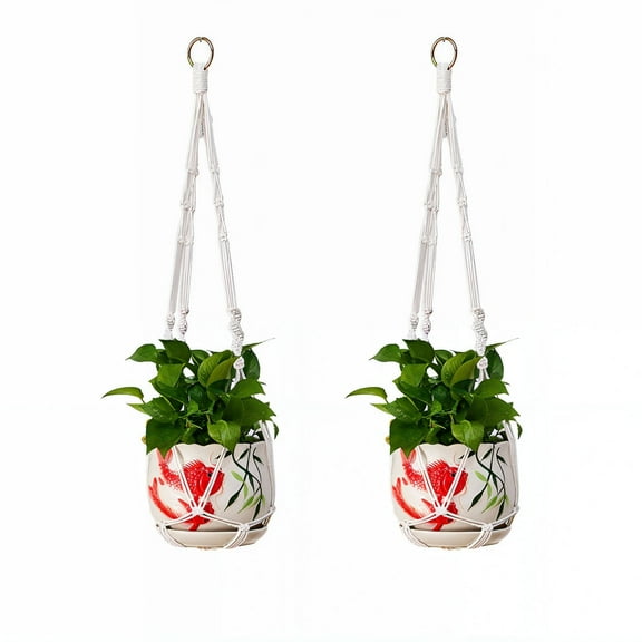 CCOCC 2Pcs Desktop Decor Handmade Woven Hanging Basket Macrame Plant Hanger Creative Plant Basket Garden Decor Piece Plant Hanger Indoor,White