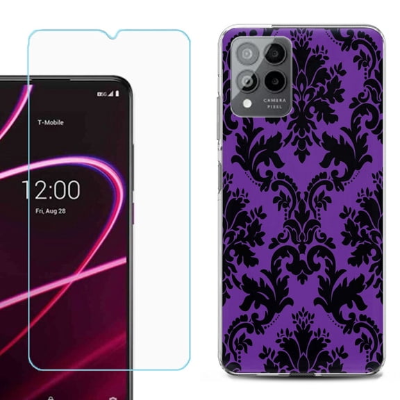 OneToughShield ® for T-Mobile Revvl 6x Pro 5G Shockproof Fashion Phone Case, with Tempered Glass Screen Protector - Victorian Purple/Black