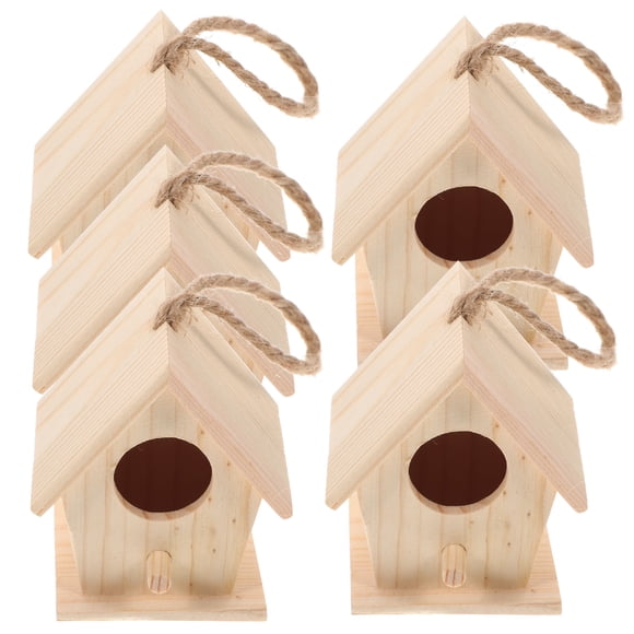 EeaseMX 5 minicasas de pájaros de madera con forma de nido de pájaro de imitación, colgantes para decoración de jardín y patio.