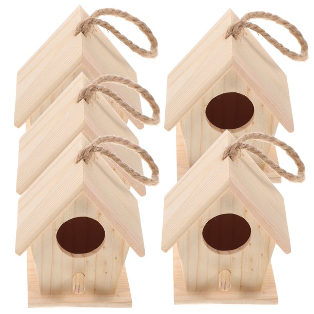 5 piezas de nido de pájaro de imitación de madera, mini casa de pájaros colgante, decoración de jardín y patio