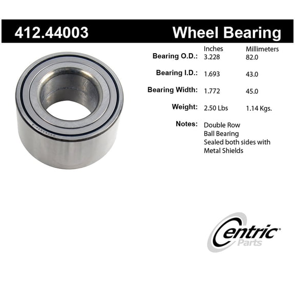 Centric 412.44003 Premium Axle Ball Bearing Fits select: 1992-2003 TOYOTA CAMRY, 2001-2005 TOYOTA RAV4