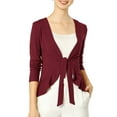 thumbnail image 3 of MODA NOVA Juniors Tie Open Front Long Sleeve Knit Metallic Ruffled Crop Cardigan, 3 of 7