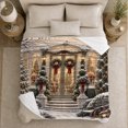 thumbnail image 5 of Victorian Greenhouse Christmas Scene Snowy Conservatory Red Bows, Festive Holiday Scene, Warm Flannel Blanket for Living Room and Family Room, Art Lovers Christmas Gift, Festive Home Decor, 5 of 9