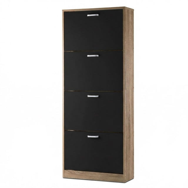 Mueble Zapatero Organizador de Calzado 4 Cajones Blanco y Madera, Clóset para Zapatos hasta 24 Pares negro M