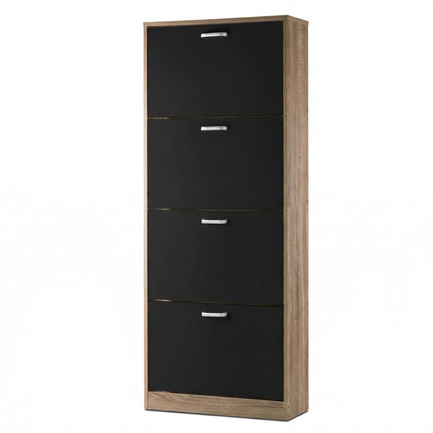 Mueble Zapatero Organizador de Calzado 4 Cajones Blanco y Madera, Clóset para Zapatos hasta 24 Pares negro M