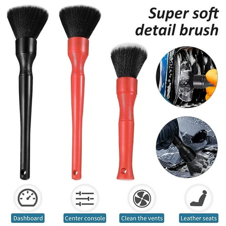 

MTFun Detail Brushes Car Detailing Brush Car Cleaner Tool for Car Cleaning Vents Dash Trim Brushes Wheel Brushes Interior Emblems Exterior Air Vents (Red/Black)
