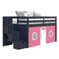 thumbnail image 2 of Bedz King Contemporary Low Loft Twin Bed with 3 Step-Stairway, Blue with Pink & White Tent, 2 of 9