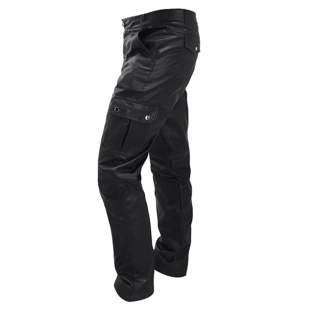 Wolfast Pantalon Slim Fit pour Hommes Punk Rétro Gothique Extensible Pu Faux Cuir Moto Biker Noir L