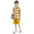 thumbnail image 7 of Fdqin Boys Shorts Sets 2Pcs Plaid Short Sleeve Hooded Button Shirt and Jogger Shorts Summer Outfits for Kids Yellow 3-4 Years, 7 of 7
