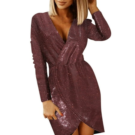 

HSMQHJWE Floral Maternity Dress Beach Outfit Women Sequins Dress V-Neck Long Sleeve Self Cultivation Dress Slim Elegant Ladies Party Dresses Solid Elegant Dress Womens Winter Dresses
