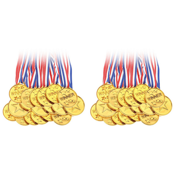 Paquete de 60 Medallas de Premio de Plástico Dorado para Niños, Perfectas para Deportes, Competiciones y Regalos de Fiesta