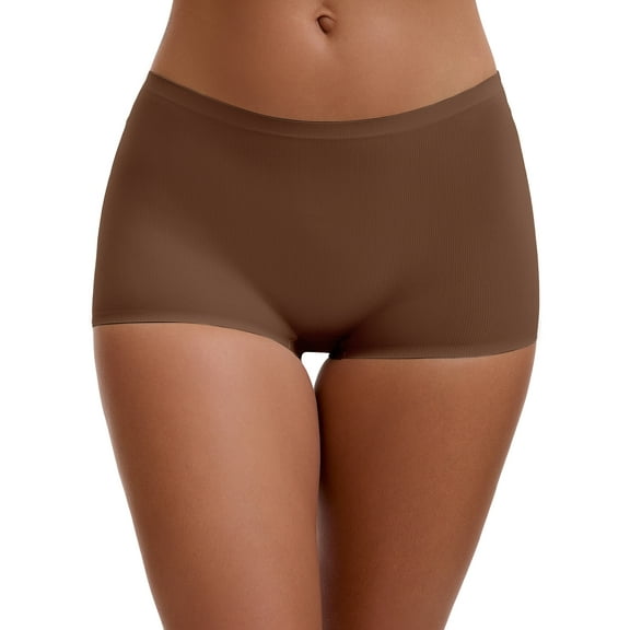 Unique Bargains Women's High Waist Seamless Ice Silk Breathable Boyshorts S Dark Brown