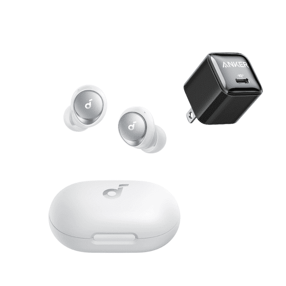Soundcore by Anker Space A40 with USB C Charger Block 20W, Adaptive Active Noise Cancelling Wireless Earbuds, White