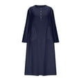 thumbnail image 5 of AUNVITO Women's Loose Fit Casual Cotton Linen Blend Dress with Side Pockets Button Details Long Sleeve Round Neck Solid Color Maxi, 5 of 7