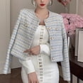 thumbnail image 3 of Fall Spring Women Jacket Retro Button Decoe Round Neck Single-breasted Chest Pockets Long Sleeves Loose Commuting Dating Coat, 3 of 7