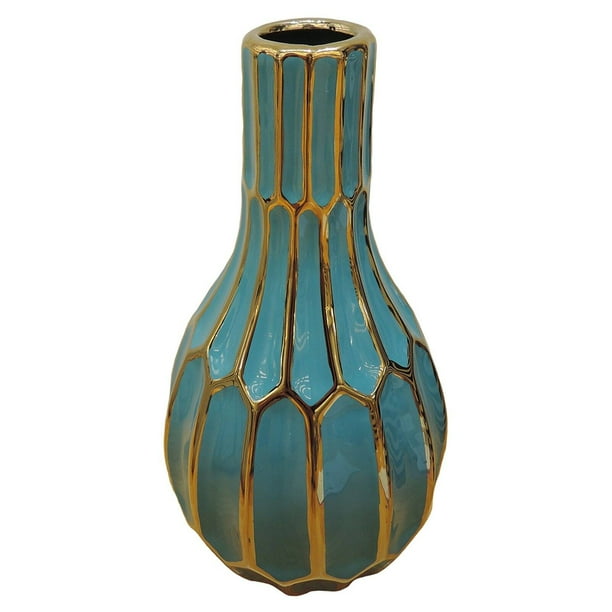 Sagebrook Home Turquoise with Gold Ceramic Vase