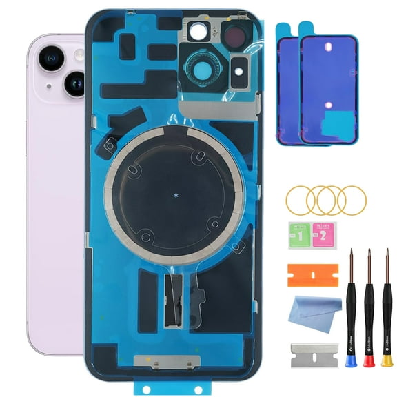 Back Glass Replacement for iPhone 14 ( 6.1- inch, ModelsA264A2632 / A2634) with Pre- InstalledAdhesive Plate /Camera Frame / Lens / Repair Tool Kit（Purple）