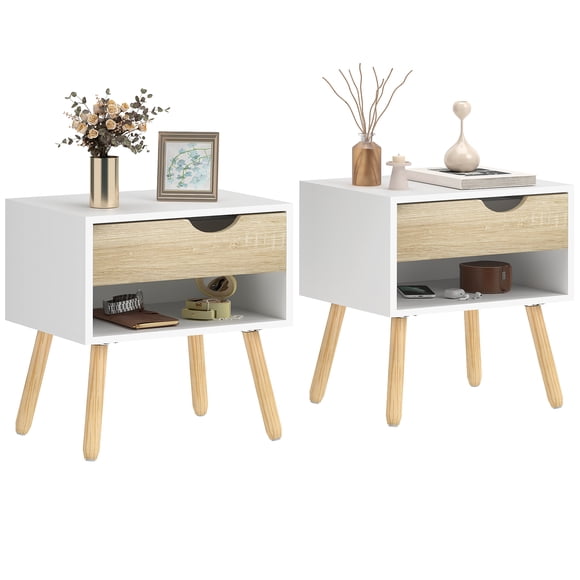 HOMCOM Bedside Table with Drawer & Shelf, Nightstand, End Table for Bedroom