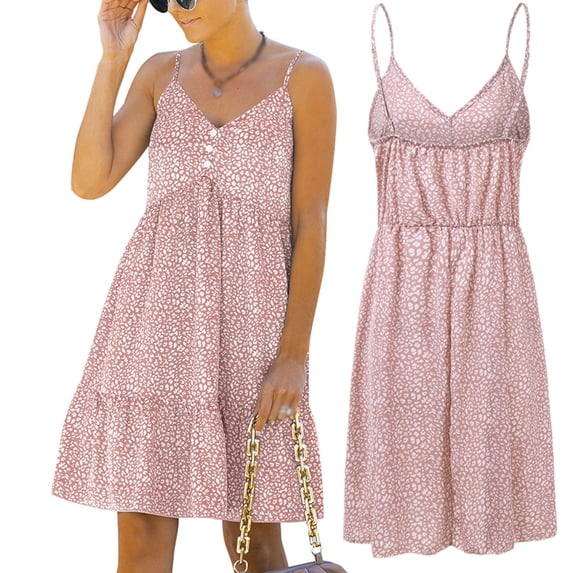 URMAGIC Women Petite Chiffon Suspender Floral Dress High Waist Summer Beach Dress