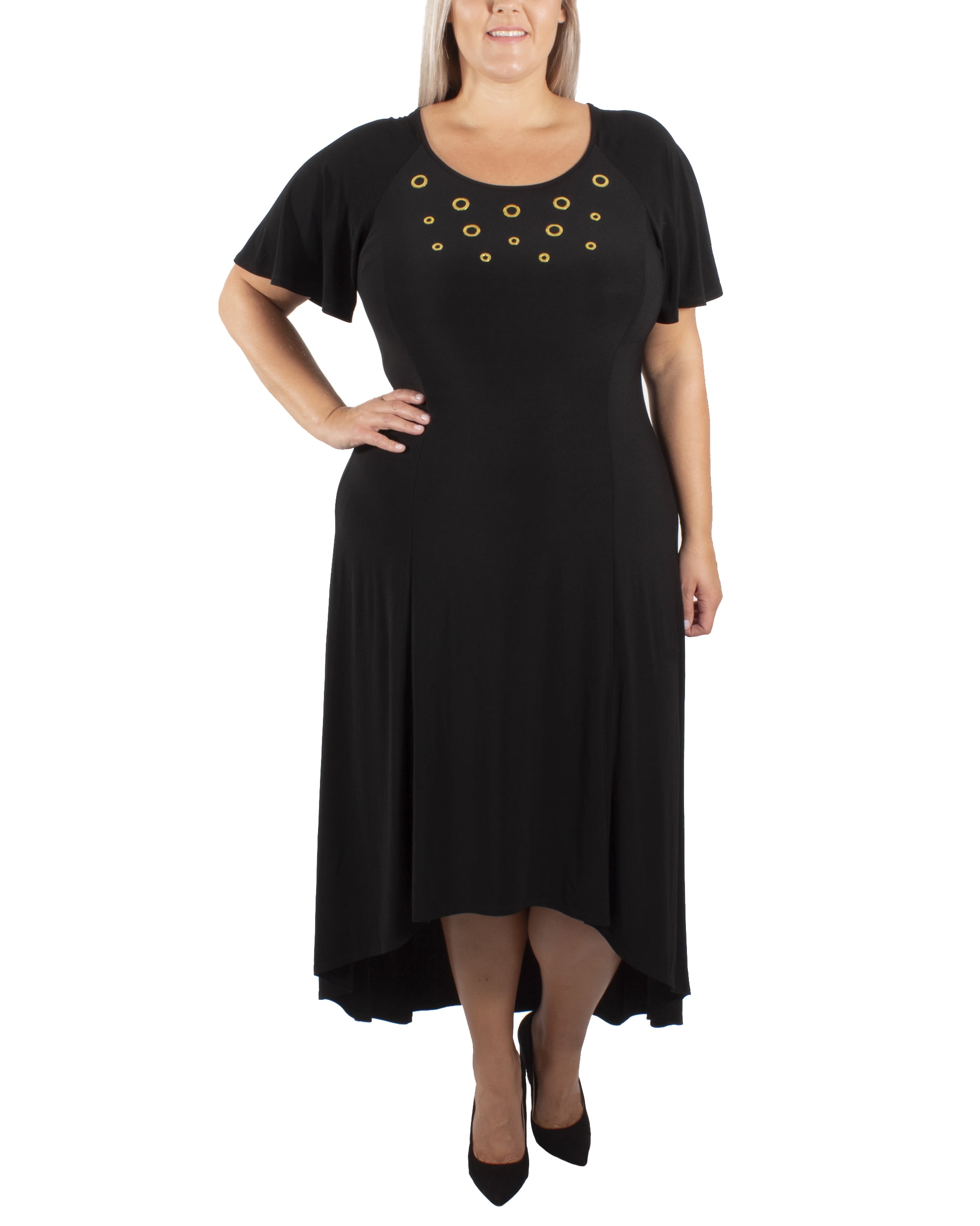 NY Collection Plus Size Short Sleeve Embellished HighLow Dress