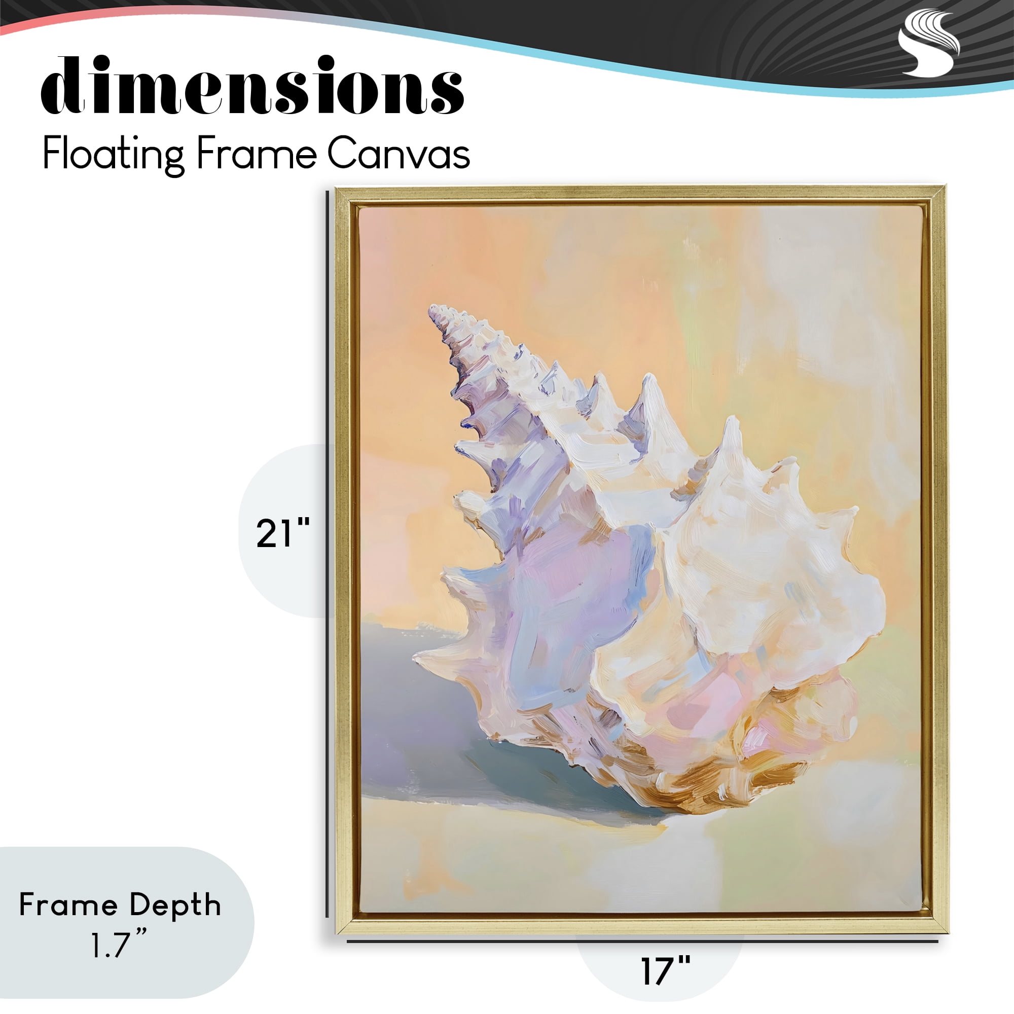 Stupell Industries Vintage Shell in Pastel Light Gold Framed Floater Canvas Wall Art, design by The Prints Vibe