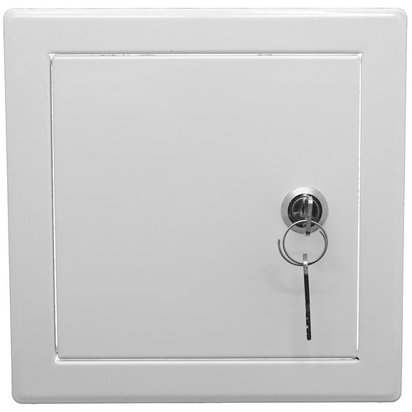 Access Panel Door 8x12 Inch White Opening Flap Cover Plate - Box Door Lock - Door Latch (8x12, Metal with Keyed Cylinder Latch)