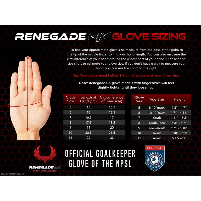 Youth goalie shop gloves size chart