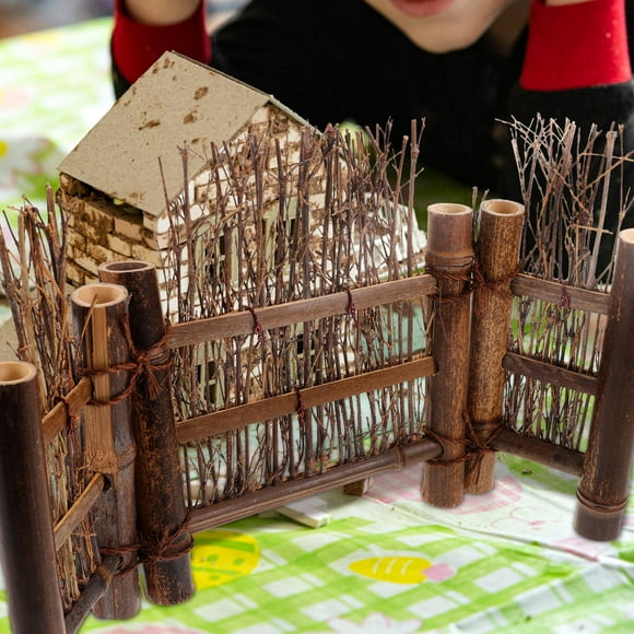 AURARMLET 1Set Bamboo Fence Model Mini Screen for Micro Landscape Decor Brown 14.93X8.84X0.90in