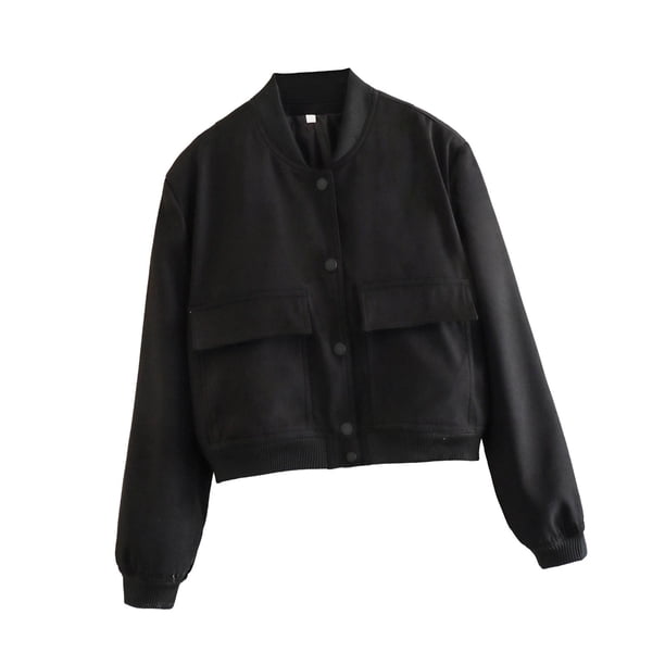Chaqueta de mujer de primavera para mujer con bolsillos Ropa de mujer Abrigo casual Negro