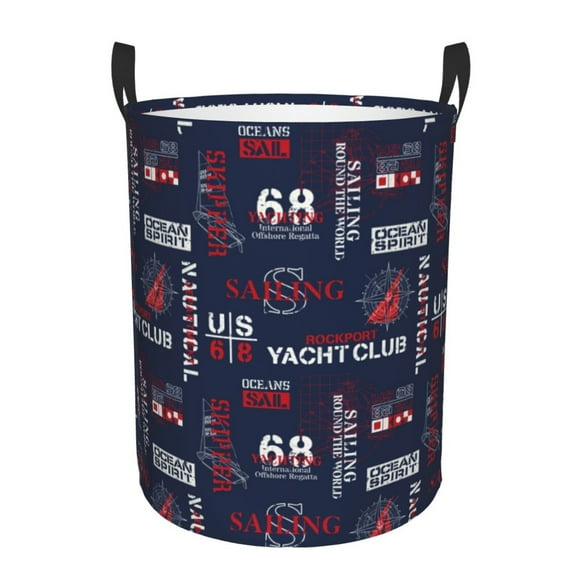 Balery Nautical Style Sailboat Cesta de ropa redonda con asas, impermeable, independiente, para ropa, juguetes, dormitorio y familia-Small
