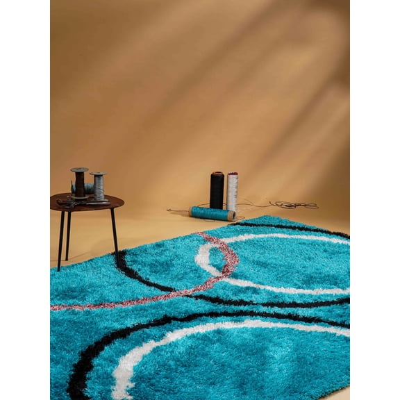 RUGSOTIC Carpets 6'x9' Rectangle Hand Tufted Shag Polyester Handmade Turquoise Geometric Area Rugs for Living Room Bedroom K00021