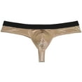 thumbnail image 2 of 3PACK Botmois Men's Solid Mini Bottoms Bikini Briefs Breathable Thong G-String Underwear Elastic Waistband Shiny T-back Tangas Gold/Pink/White XL, 2 of 4