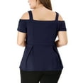 thumbnail image 3 of MODA NOVA Juniors' Plus Size Solid Cold Shoulder Peplum Blouse Tops Blue 5X, 3 of 5