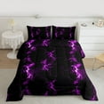 thumbnail image 2 of Feelyou Dreamy Lightning Queen Comforter Set for Teen, Purple Gradient Abstract Bedding Sets, Modern Neon Glowing Reversible Bedding Comforter Set, Breathable Home Decor, 3pcs, 2 of 8