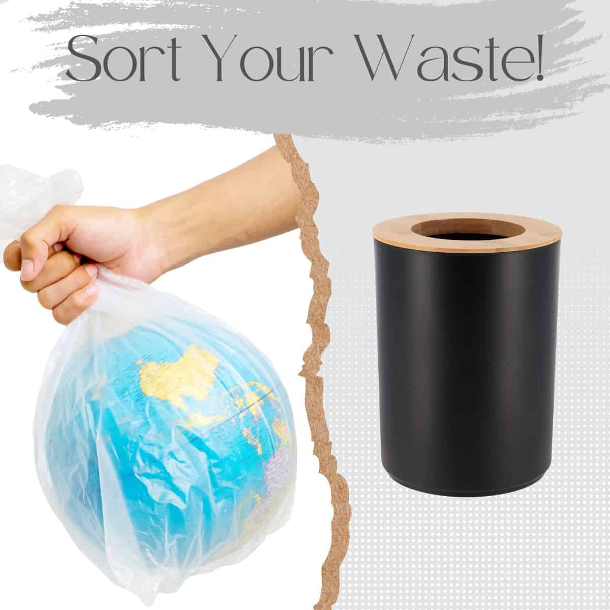 Black Bathroom Trash Can Padang Bamboo Top 1.3 Gal - Stylish and Sustainable 5L Waste Solution
