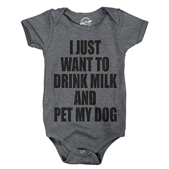Creeper Je Veux Juste Boire du Lait et Choyer Mon Chien T-Shirt Bébé Drôle Cool Gris Chiné Foncé - 18 Mois
