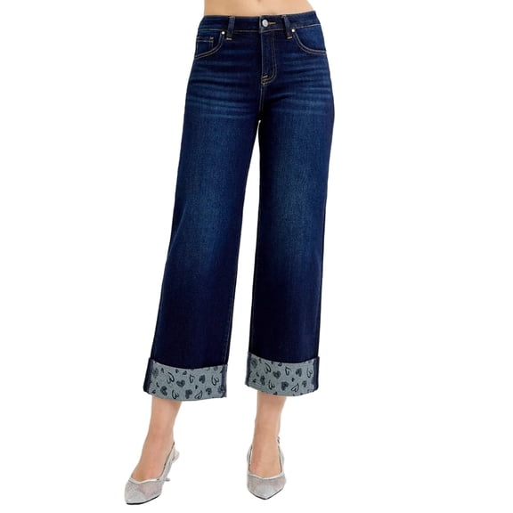 RISEN Mid Rise Fit Crop Wide With Printed Cuff Jeans