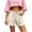 Pink, variant on Womens Polka Dot Print Denim Shorts Braided Drawstring Dual Large Patch Pockets Frayed Raw Hem Button Zipper Fly High Waist Casual Summer Bottoms