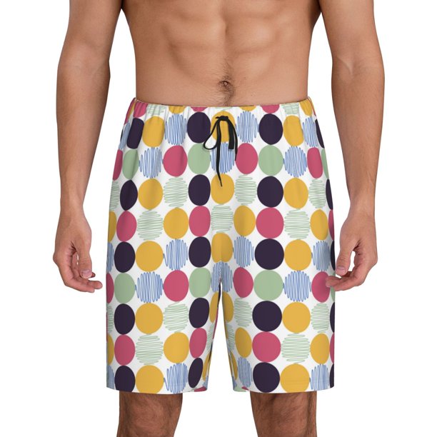 Balery Polka Dot Pantalones cortos de pijama de punto de algodón para hombre con cinturilla y bolsillos-Medium