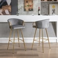 thumbnail image 5 of Bar Stools Set of 2, Modern Bar Height Stools Chairs with Round Back and Gold Metal Legs, Velvet Upholstered Tall Barstools for Home Bar, Kitchen Counter Bar Chairs for Dining Room, Gray, 5 of 8