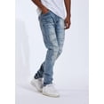 thumbnail image 3 of Crysp Denim Men's Groza Paneled Stitching Distressed Rips Skinny Fit Jeans (42, Washed Blue), 3 of 7