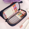 thumbnail image 6 of Hyknon Large Capacity Pencil Case Pen Pouch, Multi-layered Pencil Holder, Simple Stationery Bag with Zipper, Storage Slots Pen Pouch for Women Adult, Portable Storage Bag for Makeup College, Navy, 6 of 6