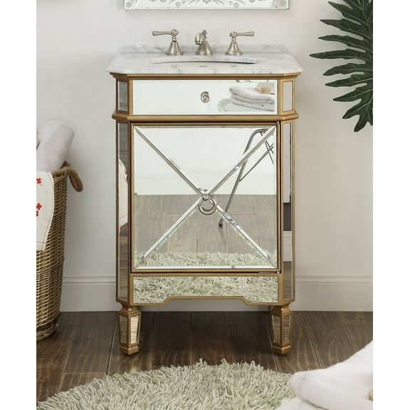 24'' Benton Collection Asger mirrored vanity with gold trim