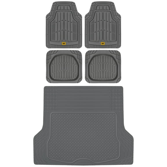 BDK Cat® CAMT-1004 (4-Piece) Deep Dish Rubber Car Floor Mats with Trunk Cargo Liner, Heavy Duty All Weather Trim to Fit Front & Rear Combo Set for Car Sedan SUV Van