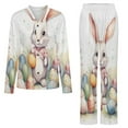 thumbnail image 5 of Cute Easter Rabbit Womens Pyjamas Set Button Up Pyjamas Womens with Long Sleeve Top And Wide Leg Pants V-neck Loungewear Sets, 5 of 9