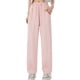 thumbnail image 1 of Pantalones Casuales De Pierna Recta Bolsillos Laterales Elásticos Cintura Alta Color Puro Cordón Drapey Pantalones Sueltos para El Hogar Rosa S, 1 of 8