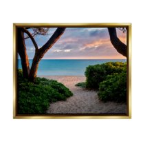 Stupell Industries Between Trees Sandy Beach Path Coastal Photography Gold Floater Framed Art Print Wall Art