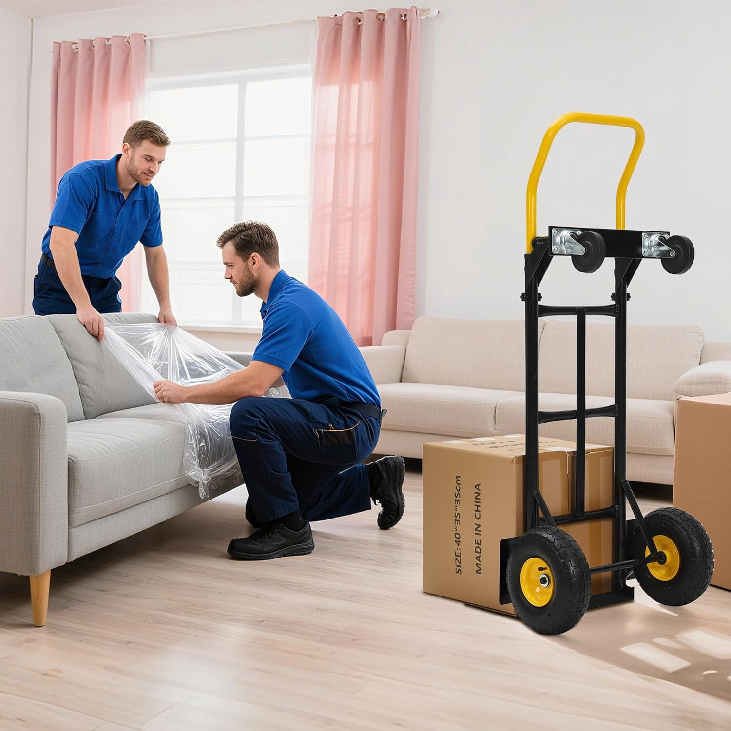 Mescukay 800 lbs Hand Truck, 4-Wheel Platform Truck & 2-Wheel Dolly, with 8" EVA Tires, Easy-Slide Handle for Warehouse, Moving, Garden, Industrial Use