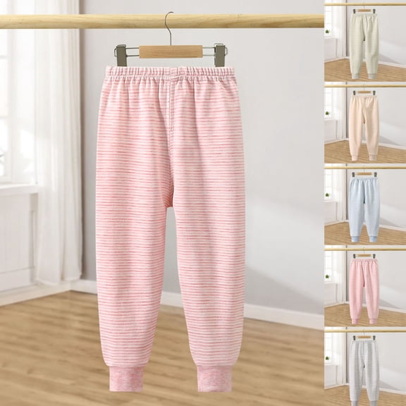 BXJX Girls Cotton Thermal Pants, Fleece Lined Stretchy Elastic Waist Casual Kids Loungewear Pants Pink Size 7-8 T