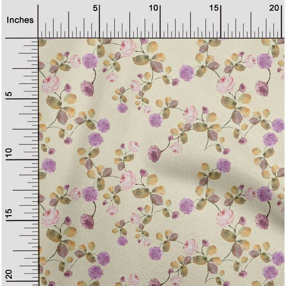 oneOone Silk Tabby Cream Fabric Flower & Leaves Watercolor Sewing Craft Projects Fabric Prints By Yard 42 Inch Wide